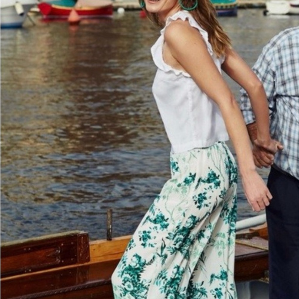 Anthropologie Green & White Wide Leg Pants Size 4 - Excellent Condition